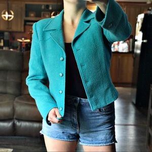 VINTAGE Carlisle Turquoise Button Wool Blazer 6